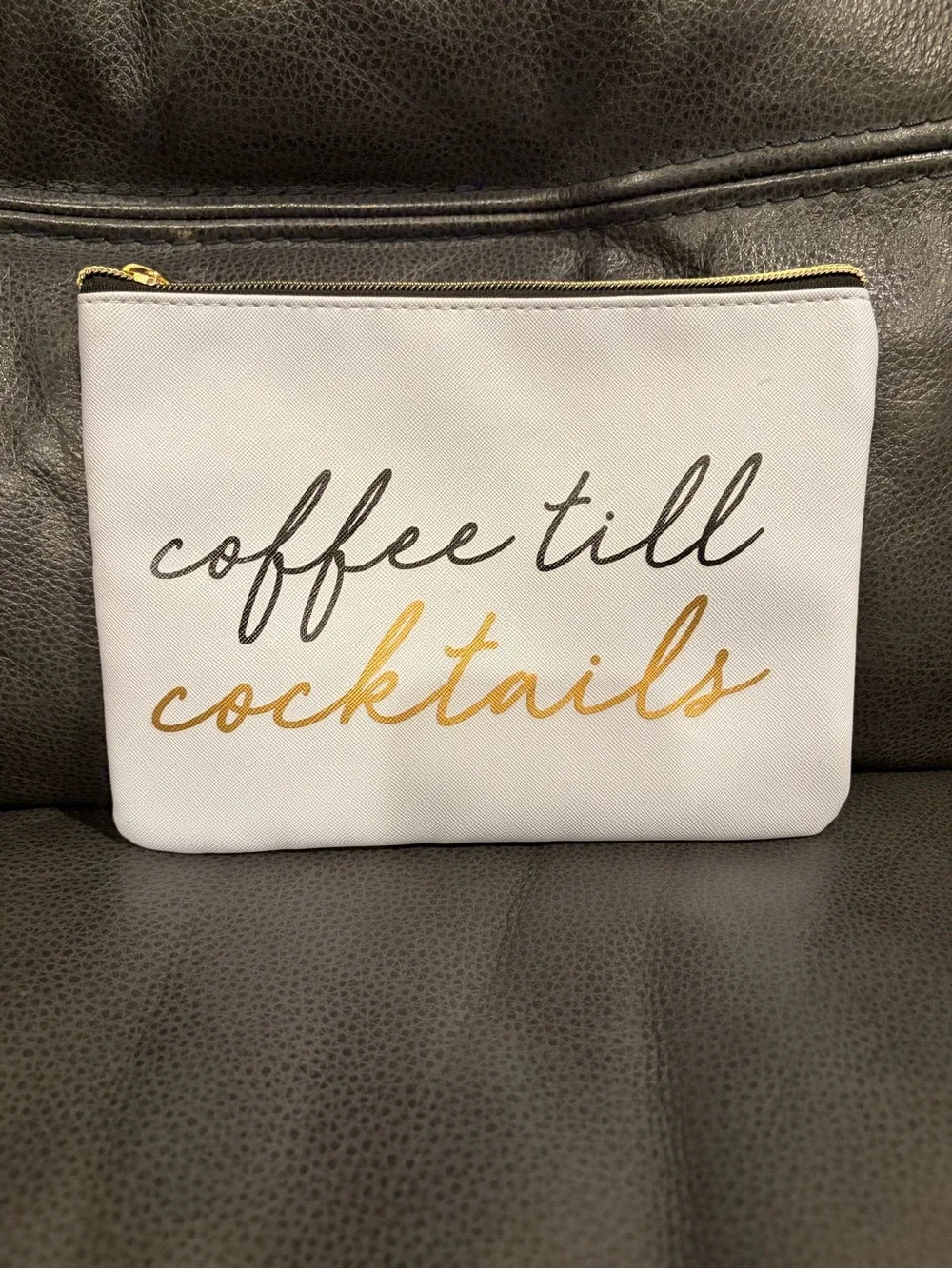 White 'Coffee Till Cocktails' Zip Pouch Clutch